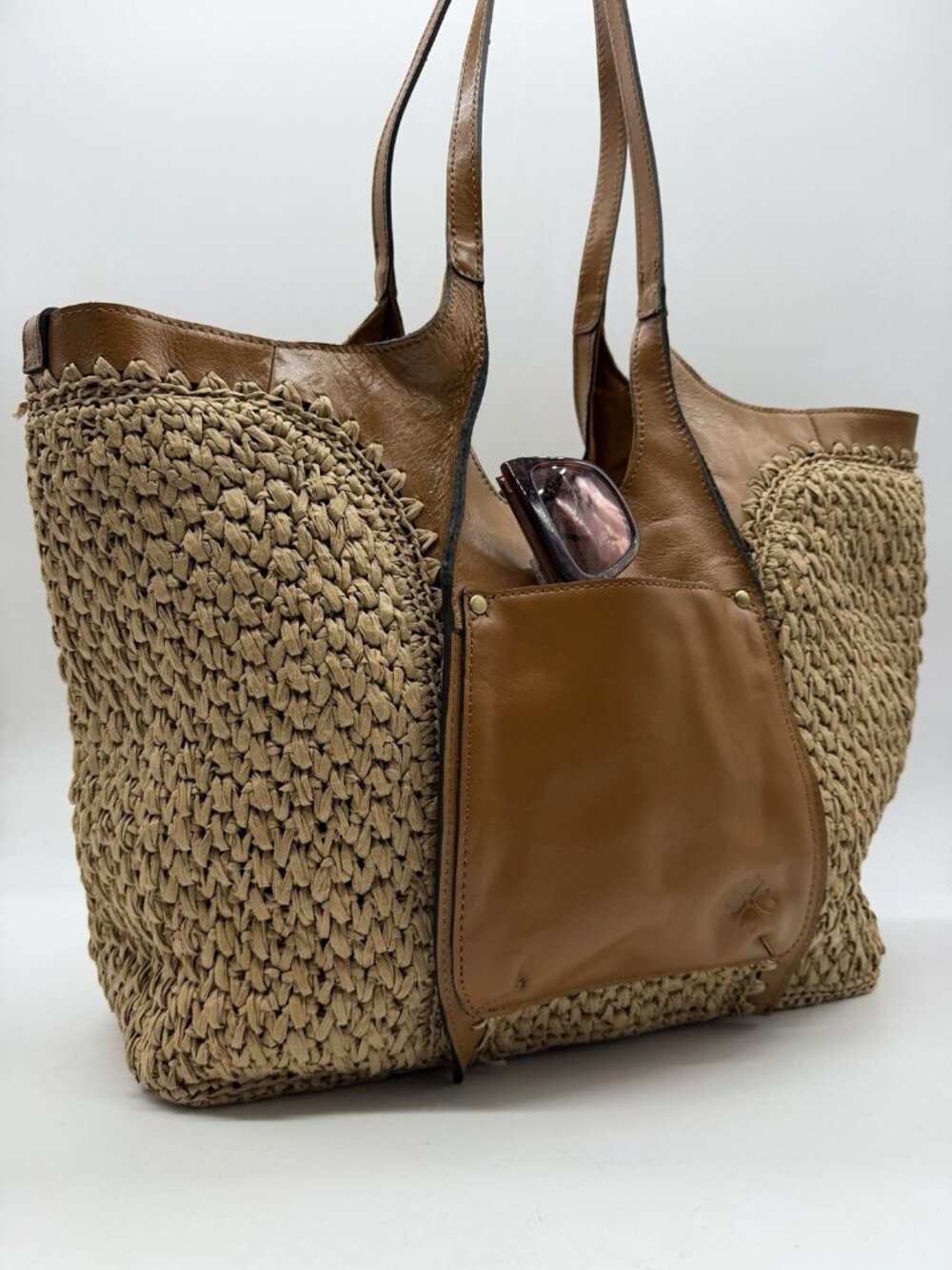 PATRICIA NASH Santorini woven straw & leather trim women's medium tote -Natural - Picture 12 of 13